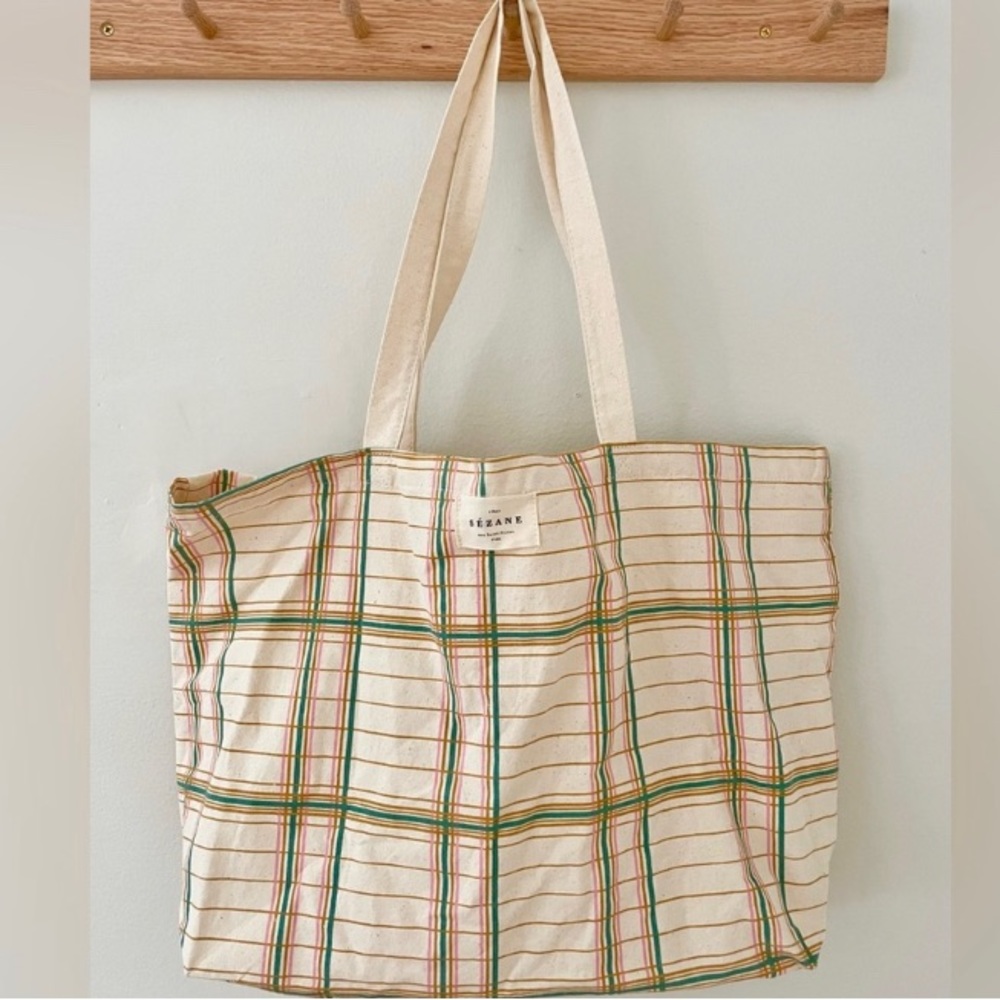 Sezane Plaid Tote Bag EUC